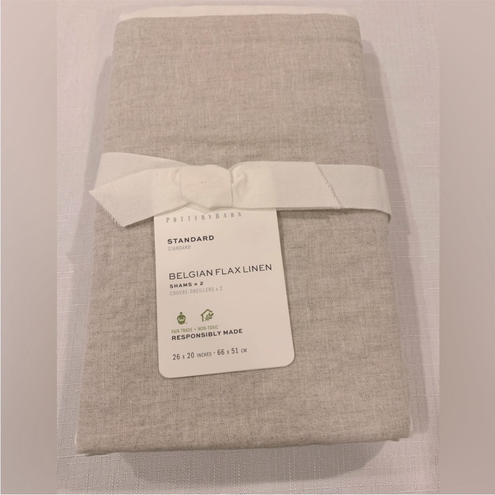 NWT Pottery Barn Flax Linen Contrast Trim Standard Pillow Shams Cover - Picture 3 of 4